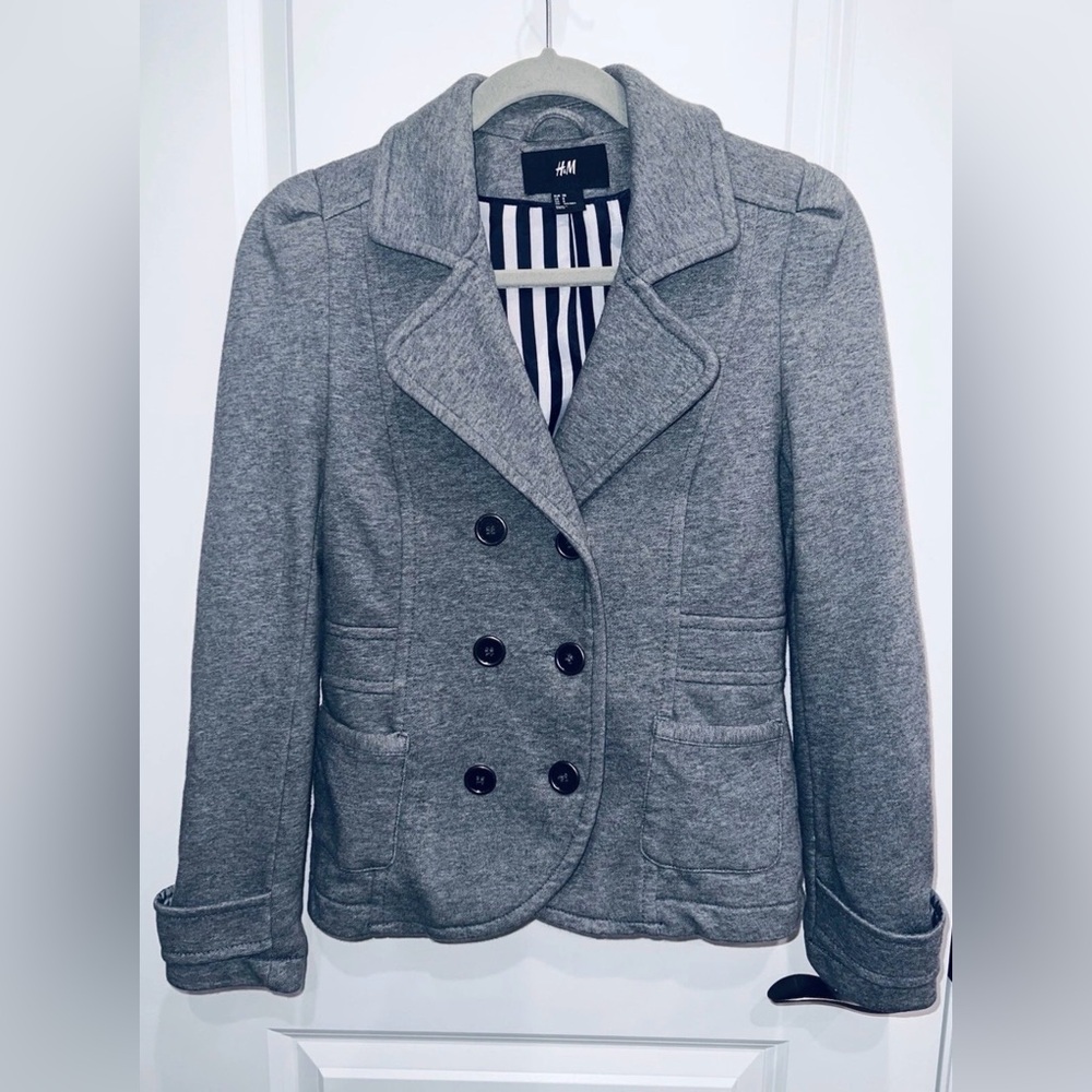 H&M Woman’s Gray Lined Pea Coat Style Jacket Size 8